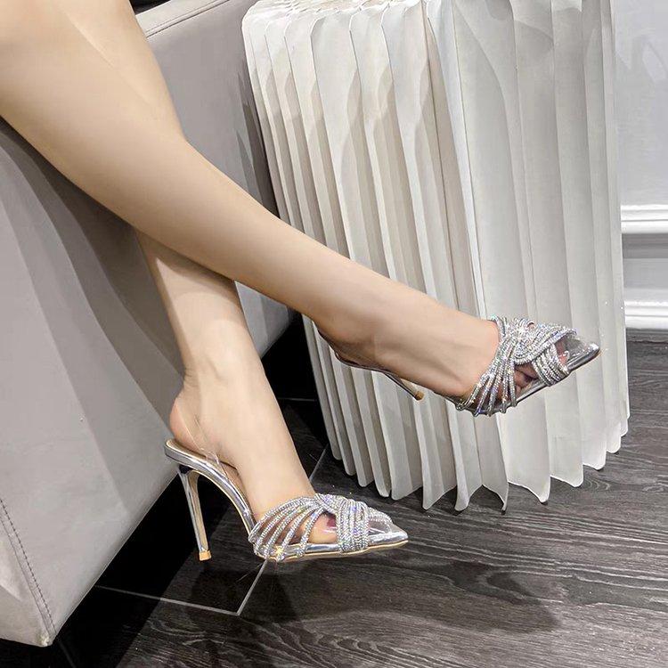 Fashion Cover Toe Slippers Casual High-Heeled Shoes Lady Glitter Slides Slipers Women Luxury Pointed Jelly 2025 Thin Summer Scandals Sex