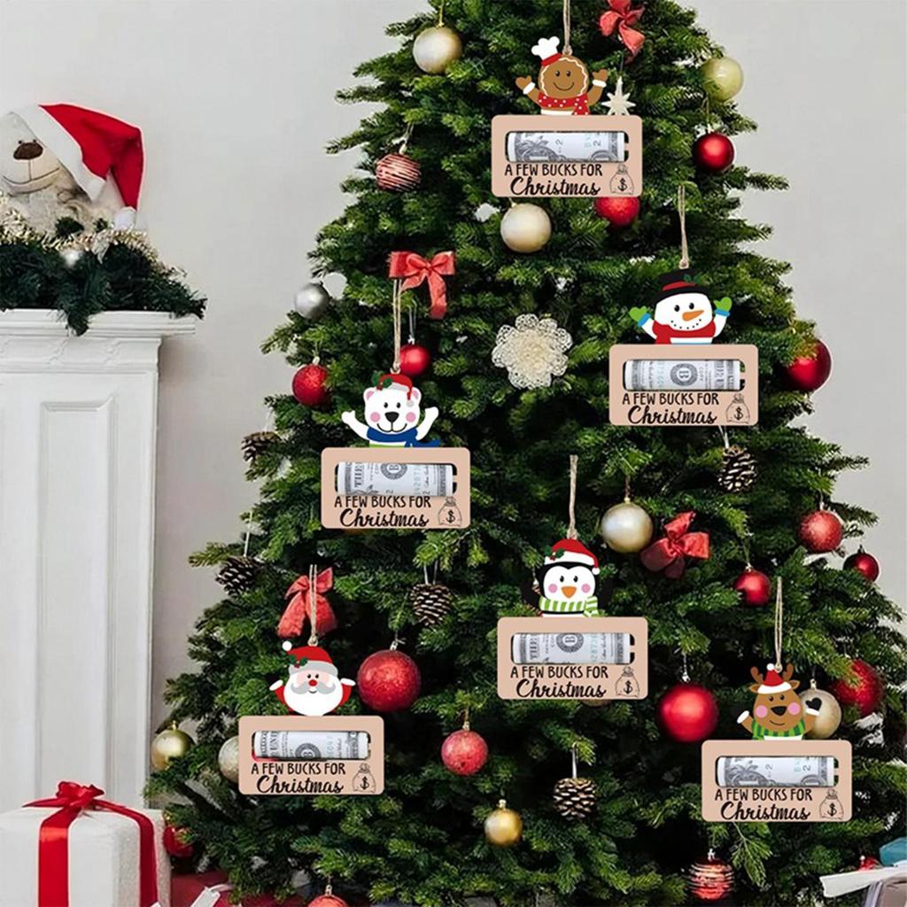 Money Holder Ornament Wooden Festive Hangable Christmas Money Card Holder Pendant For Family Friends Kids Couples Daughter Son
