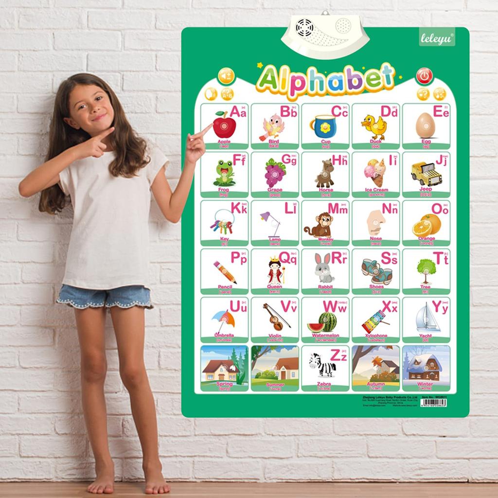 Non-Toxic 9Pcs/Set English Talking Poster Alphabet Numbers Fruits Animals Electronic Interactive Wall Chart For Kids Early Educational Toy