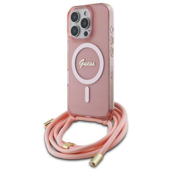 Guess Guhmp16Lhctsgnsp Iphone 16 Pro     6.3 Różowy/Pink Hardcase Crossbody Cord Script Magsafe
