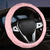 Leather Steering Wheel Cover with Glittering Rhinestones Easy To Clean and Maintain for 14.5-15inch Vehicle