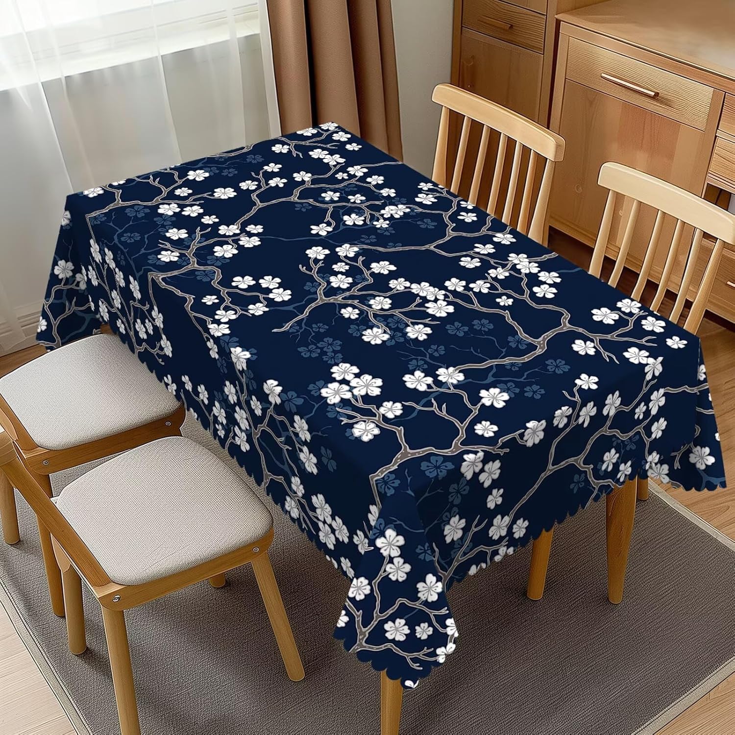 Marineblauw Kersenhouten Tak Bloemen Waterdicht Tafelkleed Tafeldecor Boerderij Keuken Eettafelkleed Feestdecor 140x180cm
