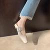 (No Replenishment) Sparkling Diamond Buckle Square Head with Low-heeled Baotou Half Slippers Women