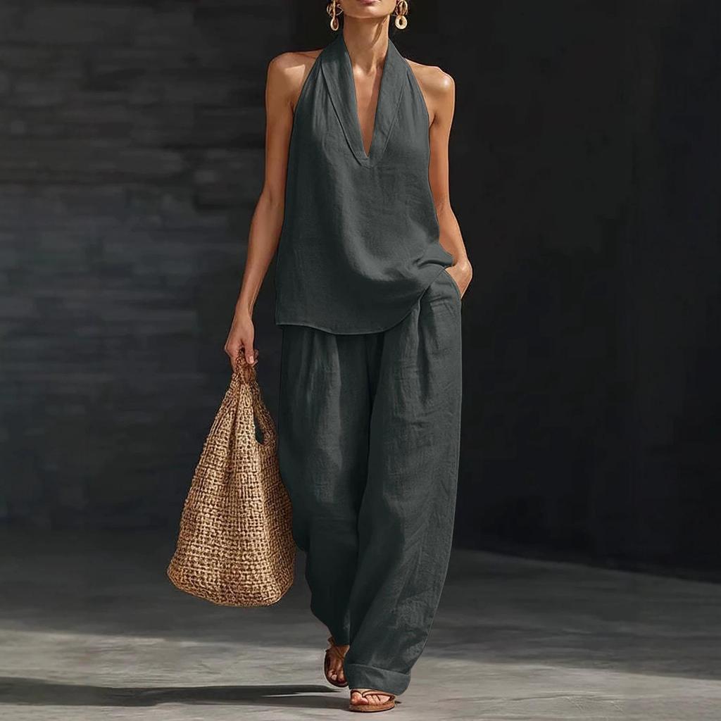 European & American Plus Size Halter V-neck Cotton Linen Blend Camisole