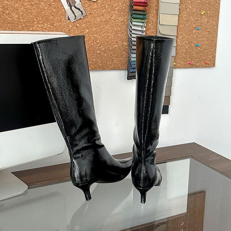 Fashion Fashion Low Heel Women Knee High Boots Slip On Shoes Female Winter Autumn Pointed Toe Party Ladies Long Modern Boots Shoes