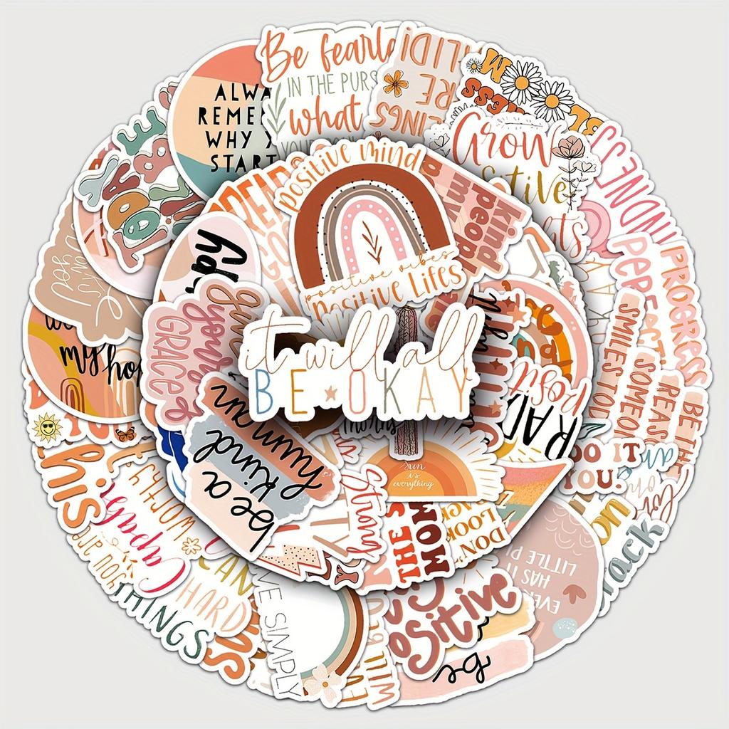 50 Bohemian Inspirational English Cartoon Creative Graffiti Personality Waterproof Stickers Travel Suitcase Skateboard Refrigerator Stickers