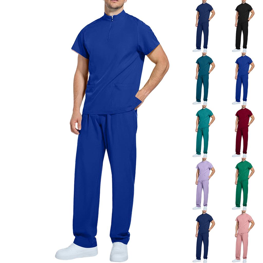 Men's Comfortable And Casual Solid Color Short Sleeved Pants Protective Suit Set