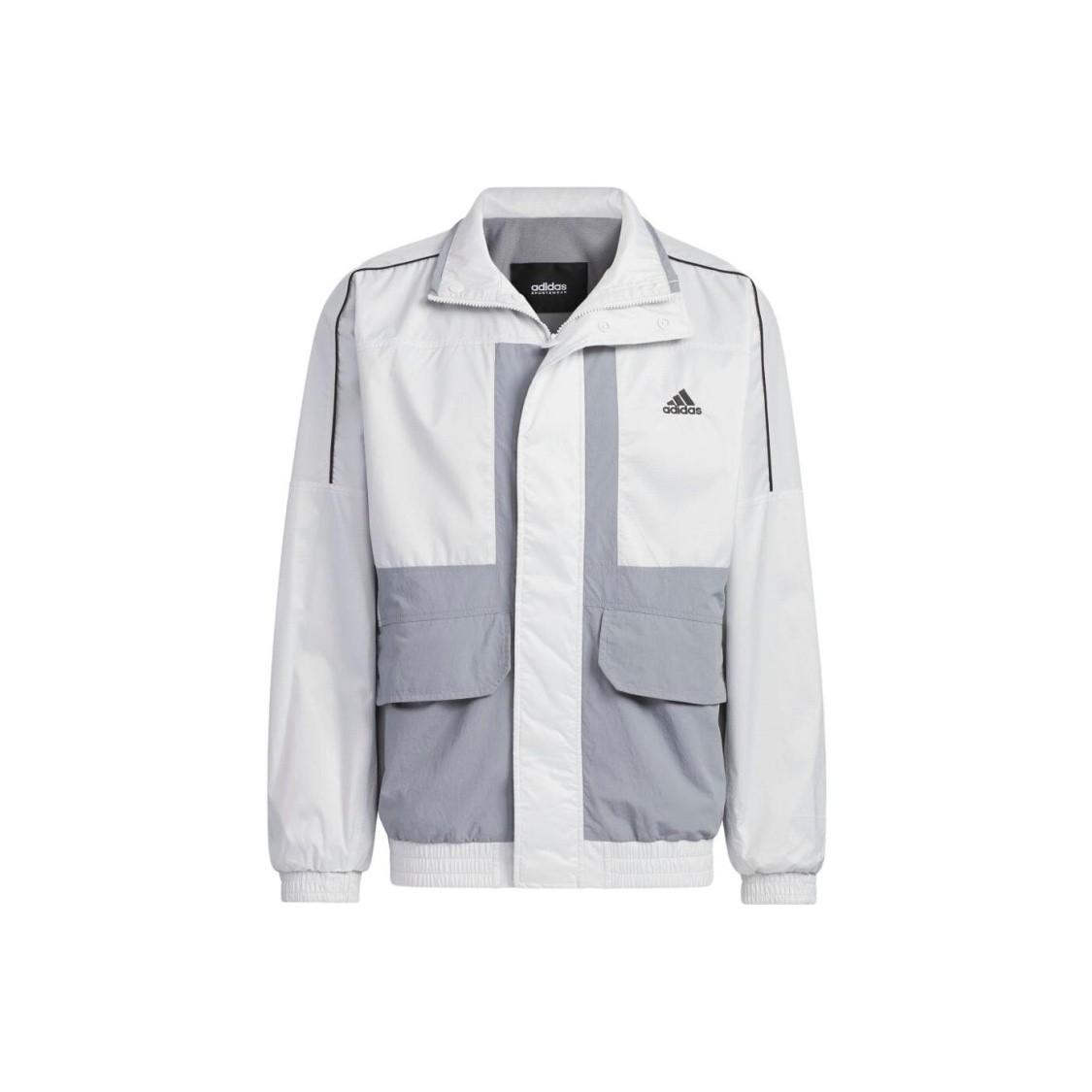 adidas casual letter print color-block loose-fit long-sleeve jacket unisex gray IK7355 XS