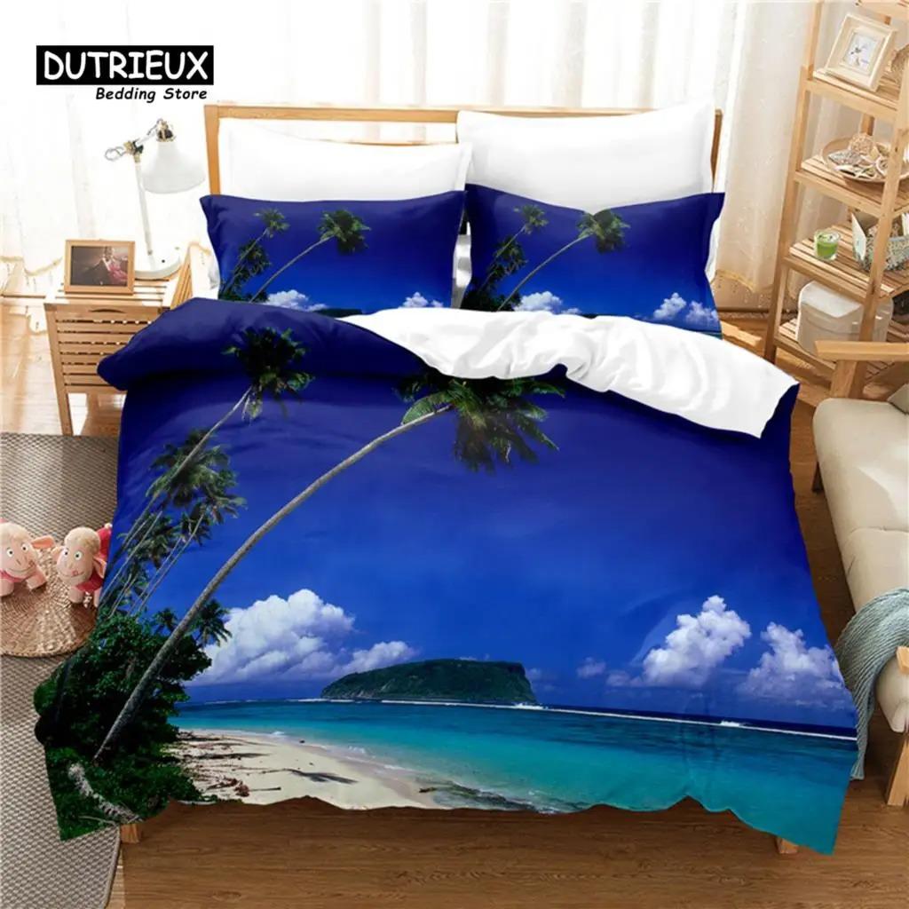 Beach Duvet Cover Set Twin for Kids Ocean Bedding Set Bedclothes Hawaiian Tropical Printed Microfiber Polyester Comforter Cover