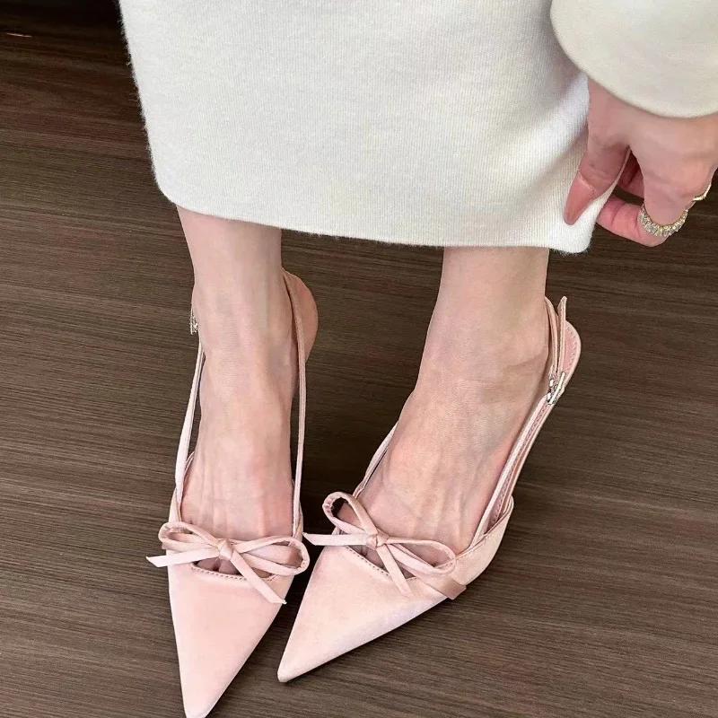 Fashion Hot Selling 2025 New Pointed Bow Sandals for Women Summer Slim Heels High Heels,Wearing Fairy Women's Shoes Outside Women Heels