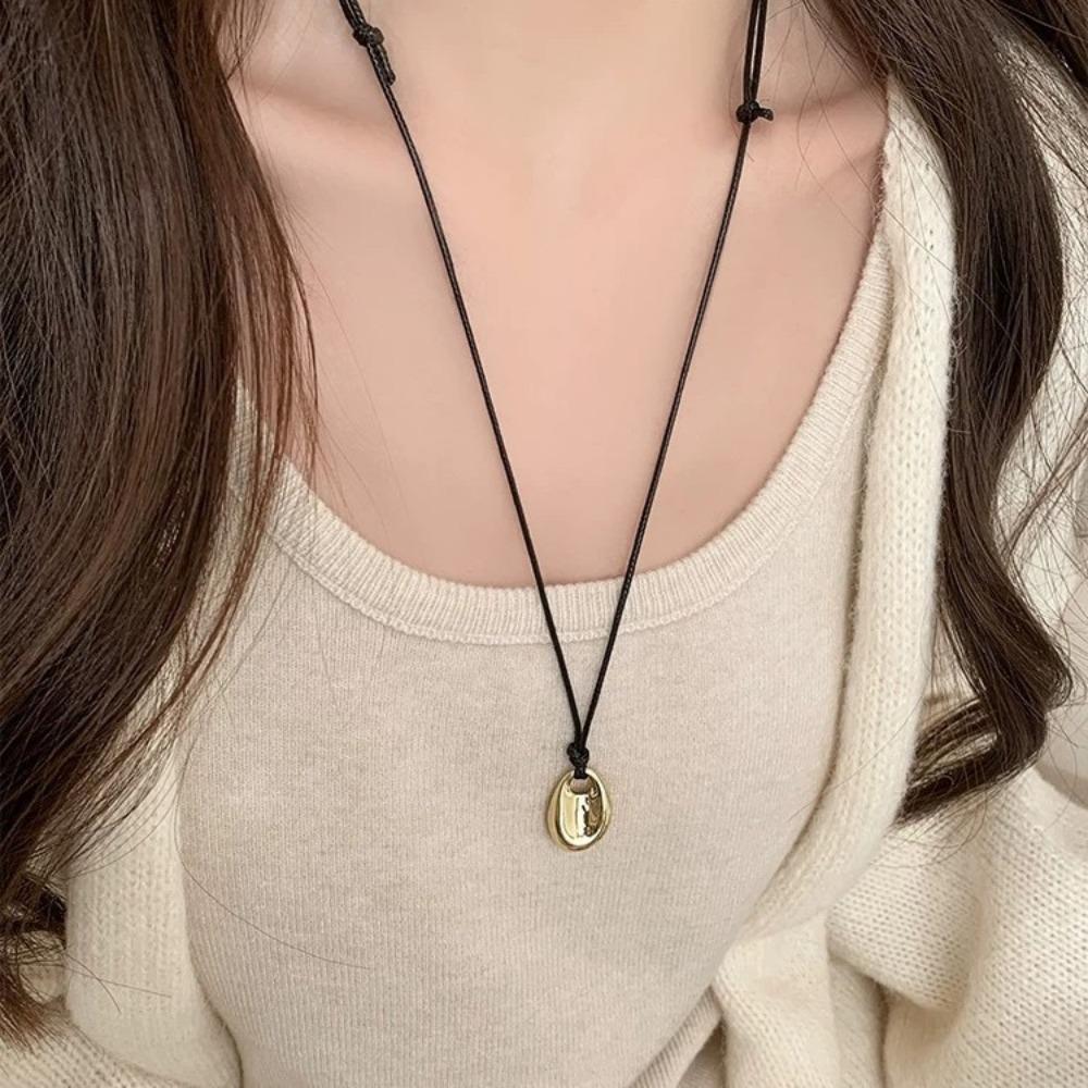 

Large U-Shape Geometric Pendant Necklace Women MenHorseshoe Adjustable Long Leather Rope Sweater Chain Necklaces Jewelry