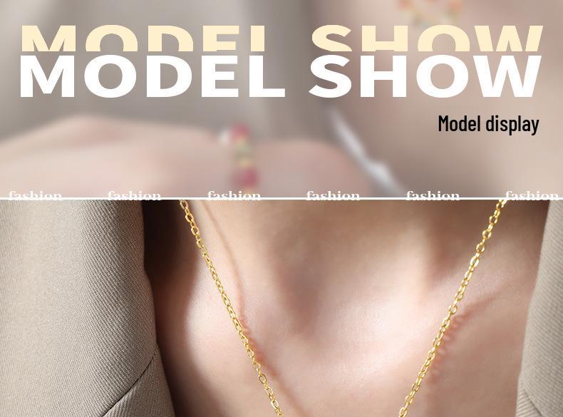 Natural Agate & Czech Diamond Pendant Necklace, 18K Gold Titanium Steel Versatile Collarbone Chain Jewelry