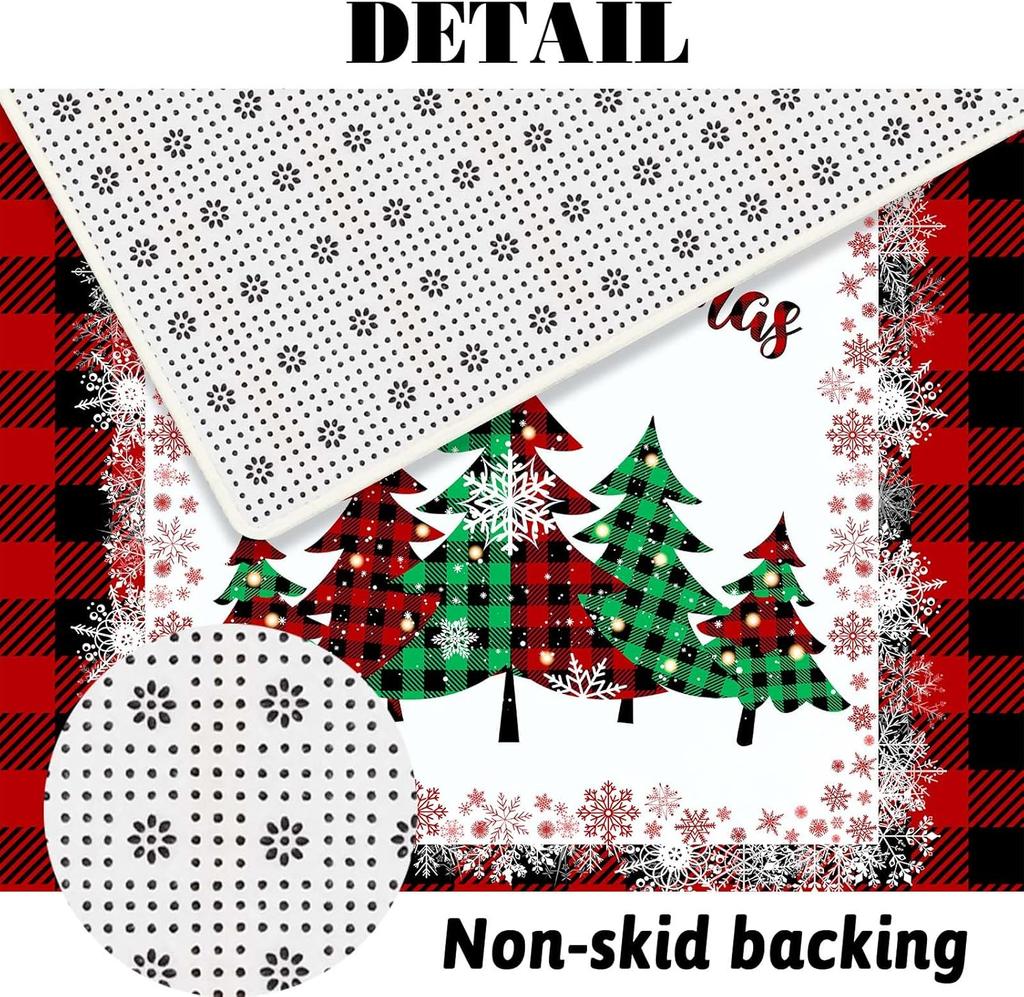4Pcs Bathroom Shower Curtain Set  Merry Christmas Red Buffalo Plaid Bathroom Curtain With 12 Hooks Non Slip Rugs Toilet Cover Mat Bathroom Partition