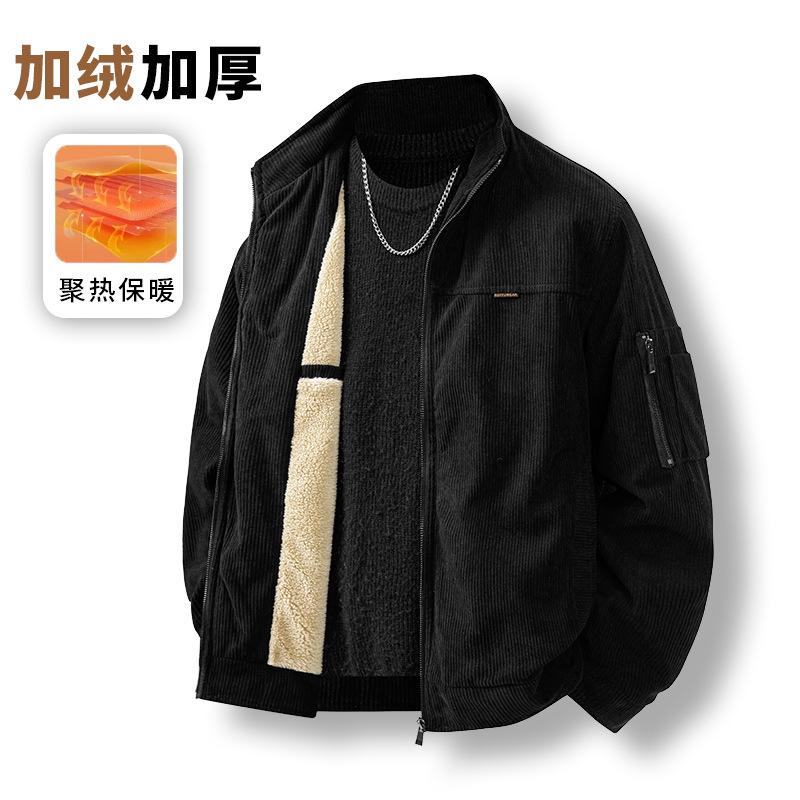 

Осенне-зимняя новая вельветовая куртка мужская повседневная куртка воротник-стойка повседневная свободная большого размера трендовая утолщенная 5XL чёрный