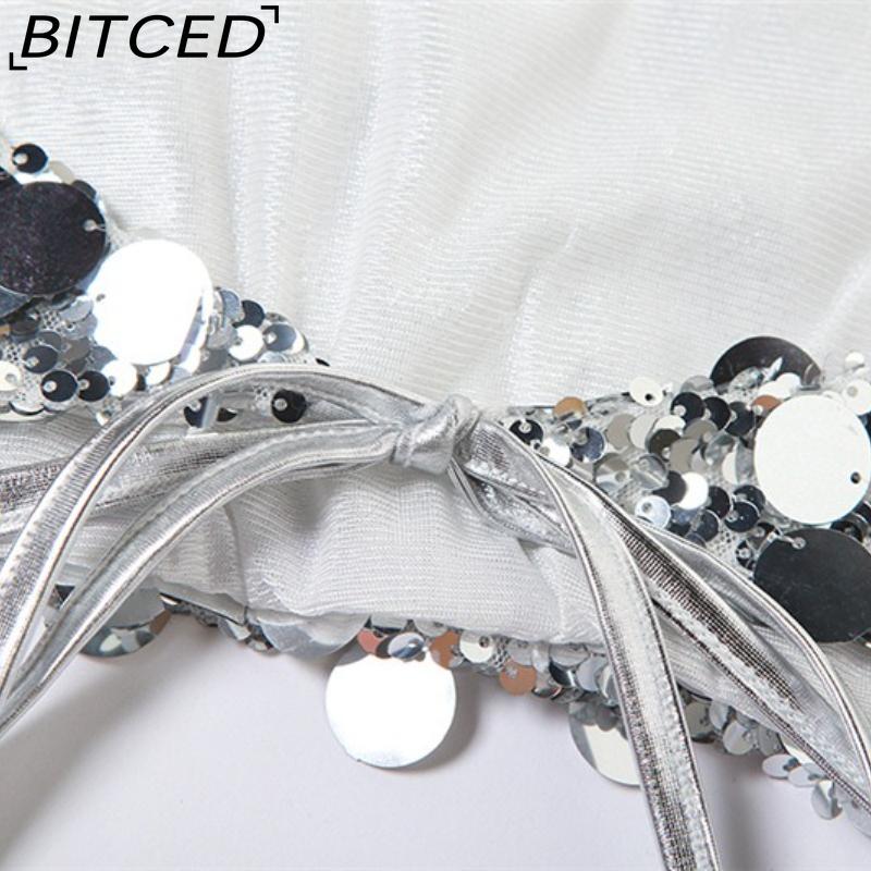 BITCED Summer Women's Fashion Sexy Halterneck Backless Sequinned Crop Top