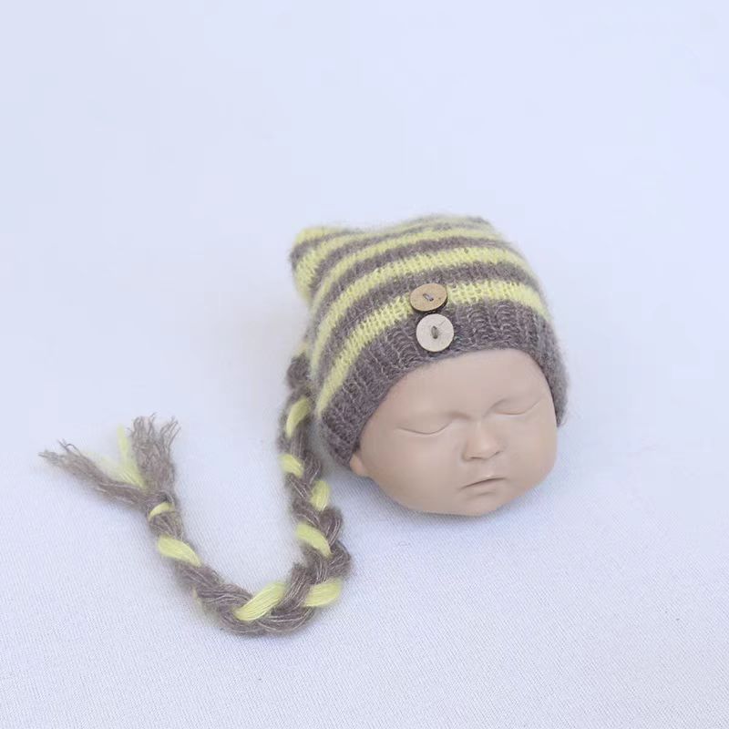 Hand Knitted Crochet Angora Wool Baby Elf Hat Newborn Coming Home Bonnet Beanie for Photography Props