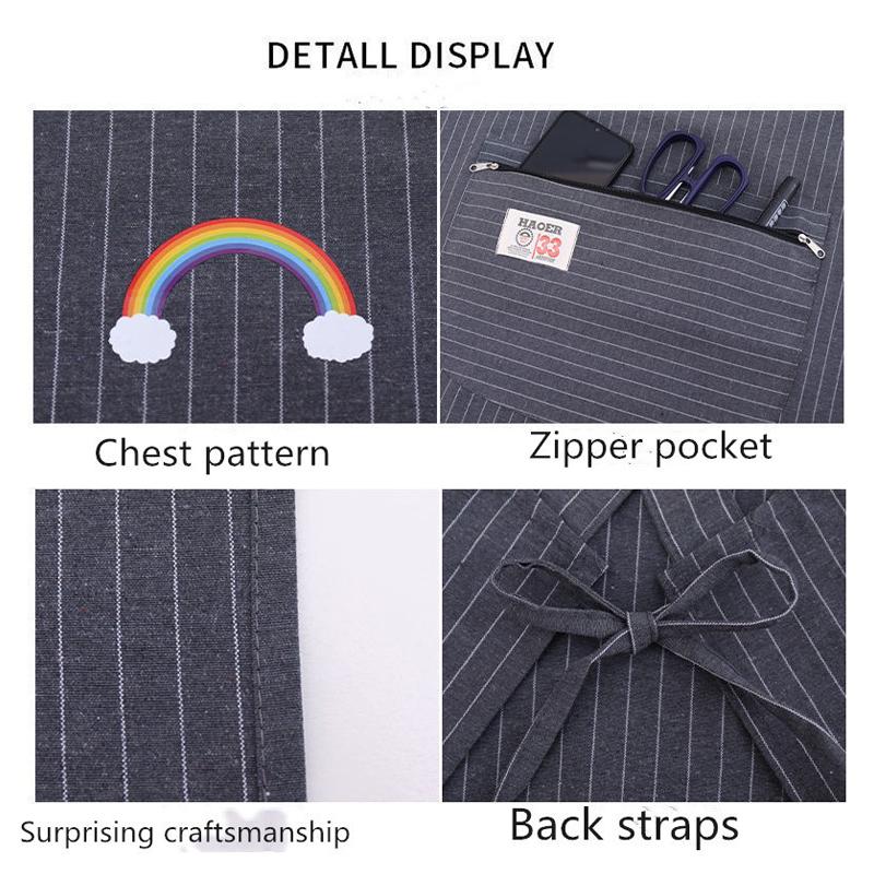 Striped Zippered Cotton Apron With Straps Breathable Apron Kitchen Oil Resistant Aprons Women's Dirt Resistant Work Clothes