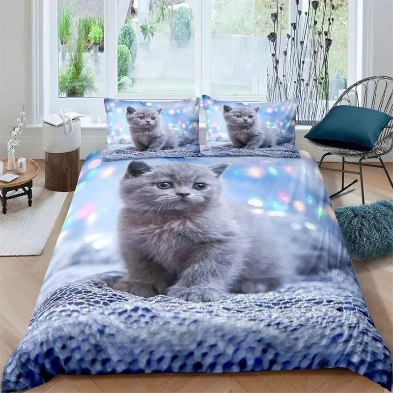 Cat Colorful Bedding Set Pet Cats for Kids Boys Girls Teens Cute Kitten Duvet Cover 3D Animal Gift Room Decoration with Zipper