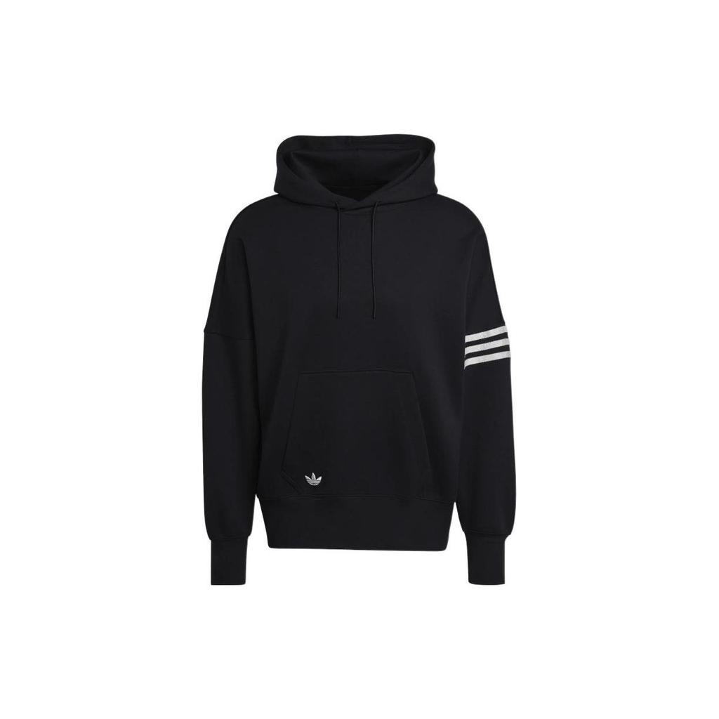 Adidas Originals Trefoil Logo Print Streifen Kordelzug Hoodie Langarm Sweatshirt Herren Tops Schwarz HM1871