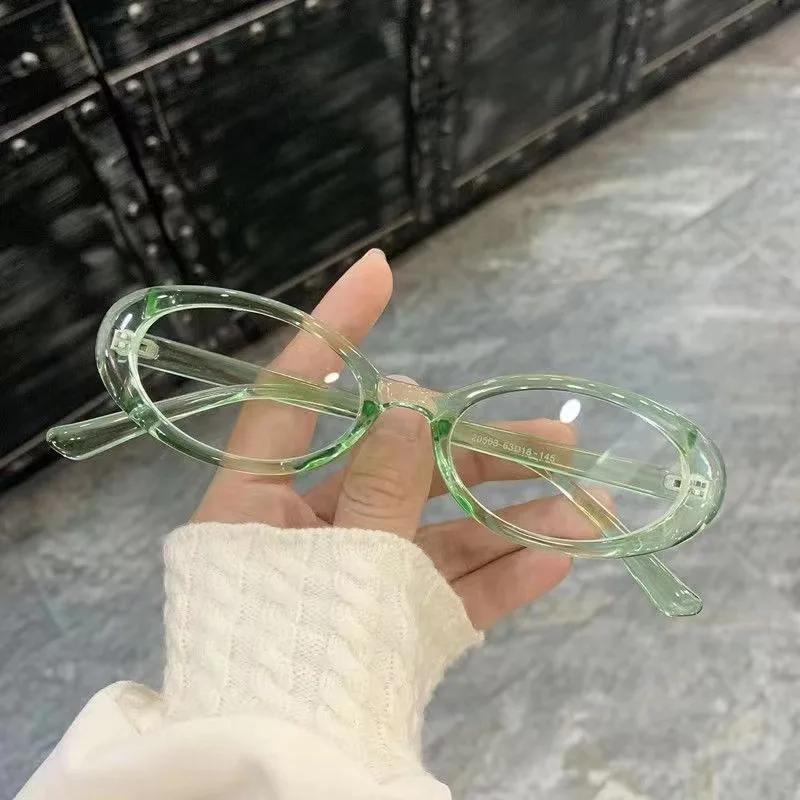 Retro Oval Frame Glasses Women Ins Style Sweet Cool Eyewear Trend Reading Computer Anti Blue Light Eyeglasses Small Sunglasses