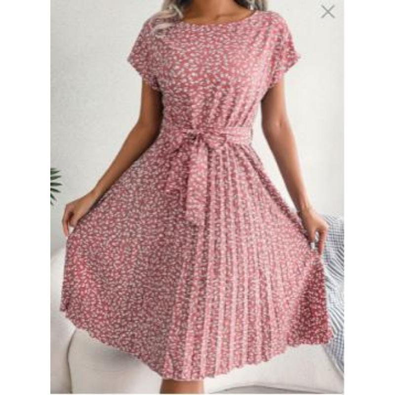 Summer new style printed casual lace-up short-sleeved floral big swing women's dress