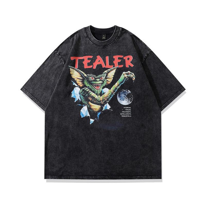 Guochao Gewaschenes Altes Animations-T-Shirt Kurzarm Herren und Damen Amerikanischer Retro Street Hip-Hop Trendiges Paar Halbarm