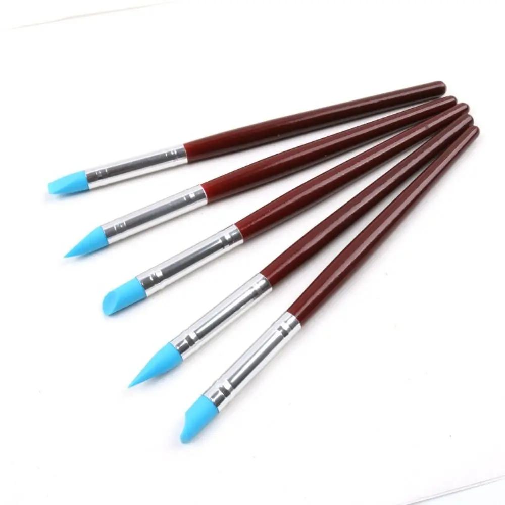 

5Pcs Wooden Handle Pen Eraser Multiple Pen Heads Multifunctional Clay Carving Pen Rubber Pen Tip Rubber Tip Brushes Fine Arts