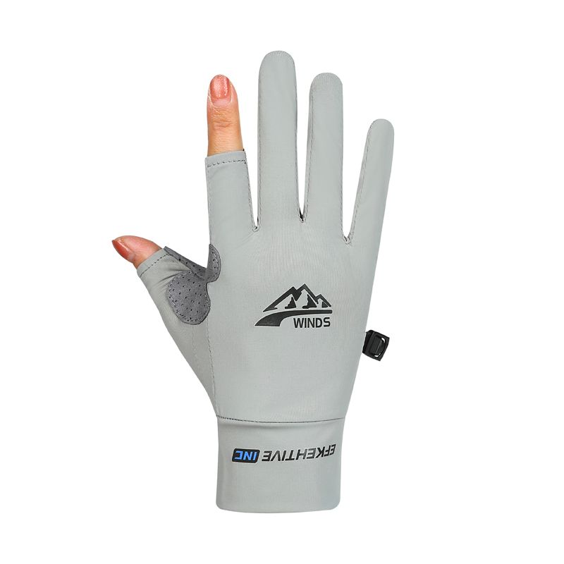 

Ice Silk Sun Protection Sports Fishing Half Finger Female Cycling Gloves Two-finger light gray L
