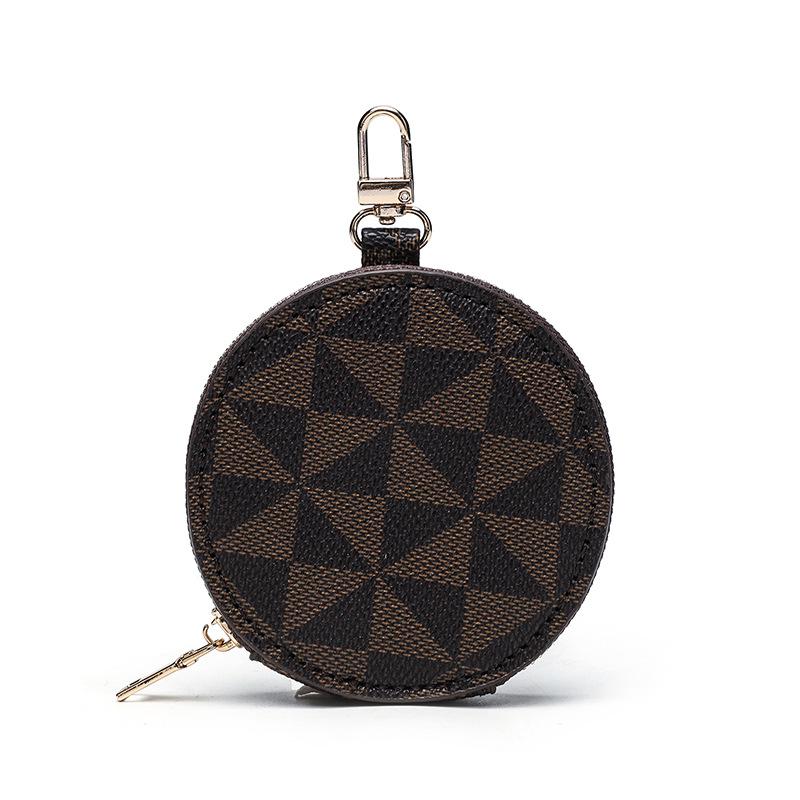 Trendy Retro Keychain Change Small Round Bag Mini Coin Bag Contrasting Color Rhombus Pattern Small Bag Batch