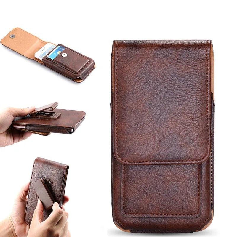 Uniwersalna Skórzana Saszetka/Etui 6.3/5.5/4.7 cala na Pasek do iphone 16 Pro Max 15 Plus 14 13 12 11 Pokrowiec z Klipsem