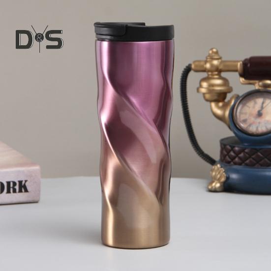 500ML Stainless Steel Thermal Cup Insulated Coffee Tumbler with Lid Spiral Design Vacuum Travel Mug for Hot Drinks Home Office Outdoor Travel