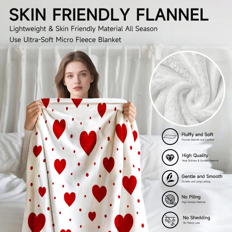 Cozy Heart Pattern Flannel Blanket - Suitable for Sofa, Bed, Office | Perfect Valentine's Day Gift, Christmas and Halloween