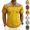 Men's Casual Printed Polo Shirt Short Sleeve Turn Down Collar Button Up Top with Graphic Pattern for Everyday Wear
