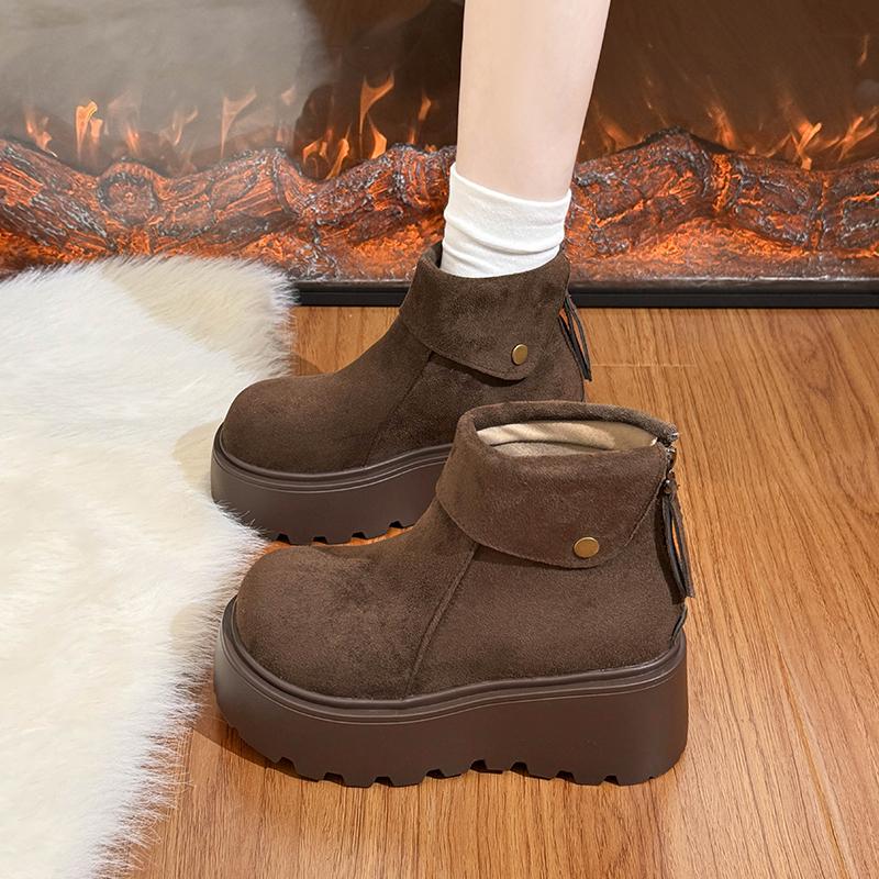 Thick Bottom Fleece Lined Winter Snow Boots Women's Casual Short Boot Warm Plush Rubber Outsole Round Toe Korean Style Boot