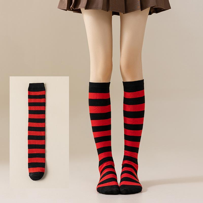 1 Paar knielange schwarze weiße rosa Wadenstrümpfe warme gestreifte Socken für Jungen Mädchen japanischer Stil bunte gestreifte Socken