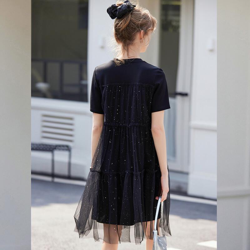 Women's Glitter Mesh Patchwork T-Shirt Dress