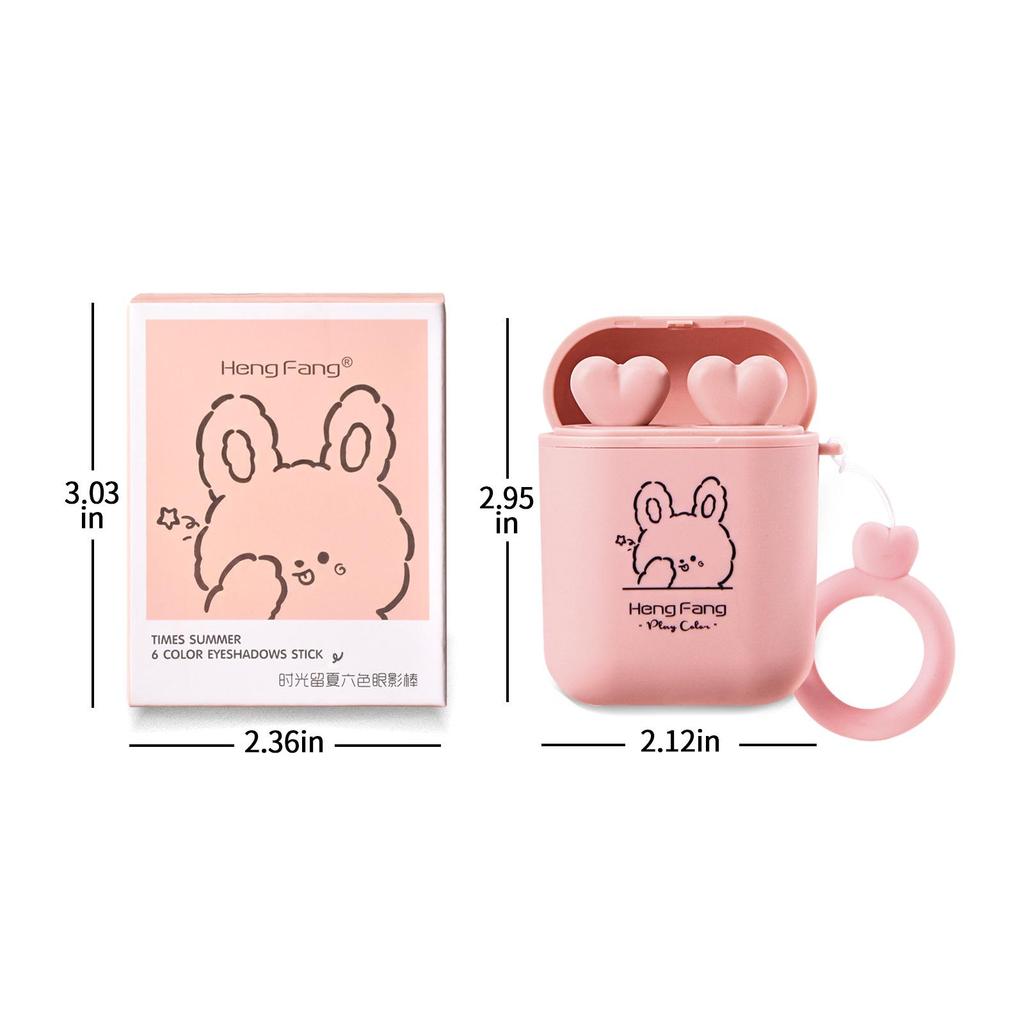 HengFang Double Tube Gradient Six-Color Eye Shadow Stick High Light and Fine Flash Lazy Eyeshadow Portable Earphone Storage Box Eye Makeup