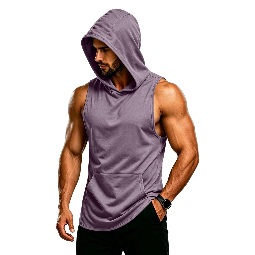 Men's Sleeveless Hoodie Muscle Fit Gym Tank Top Breathable Quick Dry Workout Vest for Fitness Training