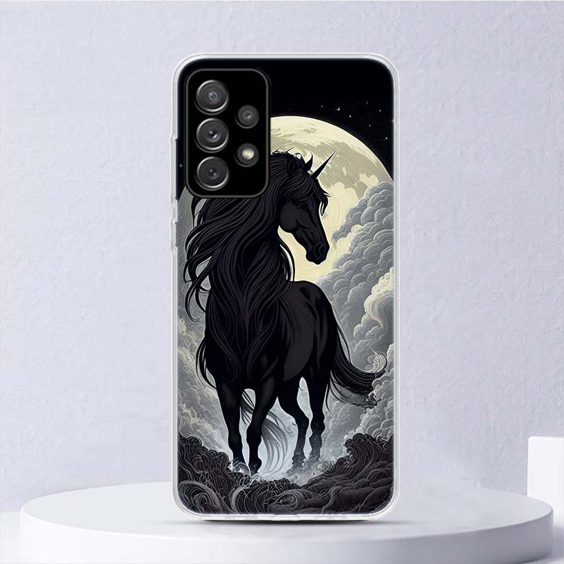 Animal Black Horse Soft Case For Samsung Galaxy A52 A51 A50S A12 A10S A20S A30S Phone Cover A71 A41 A31 A21S A70 A40 A20E A11 A5