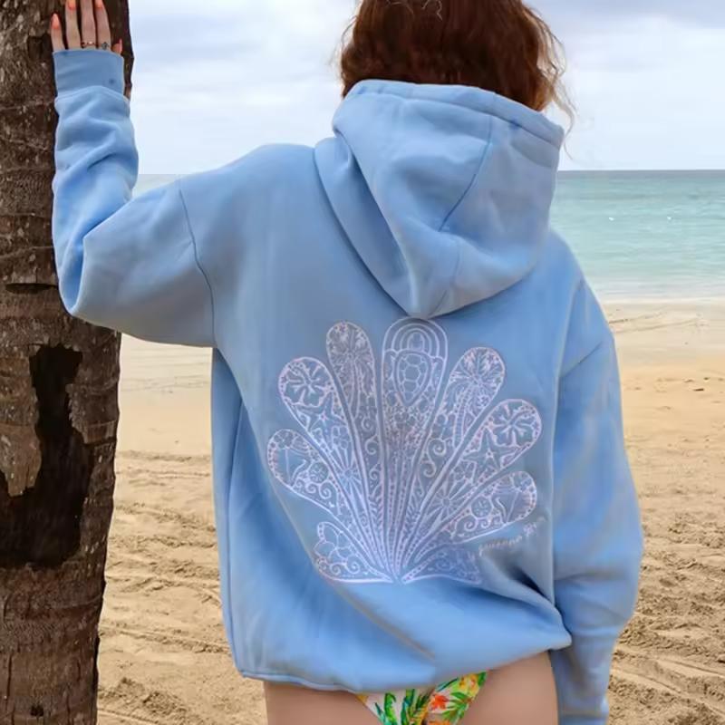 Women's Loose Hoodie with Letter Print and Kangaroo Pocket