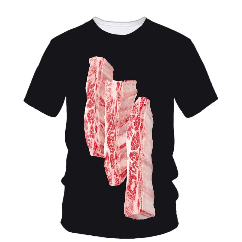 Funny Printed Meat Pork T Shirt Men Fashion Summer Oversizled T-Shirt Personality Street Casual Baggy Tops Tees Clothes