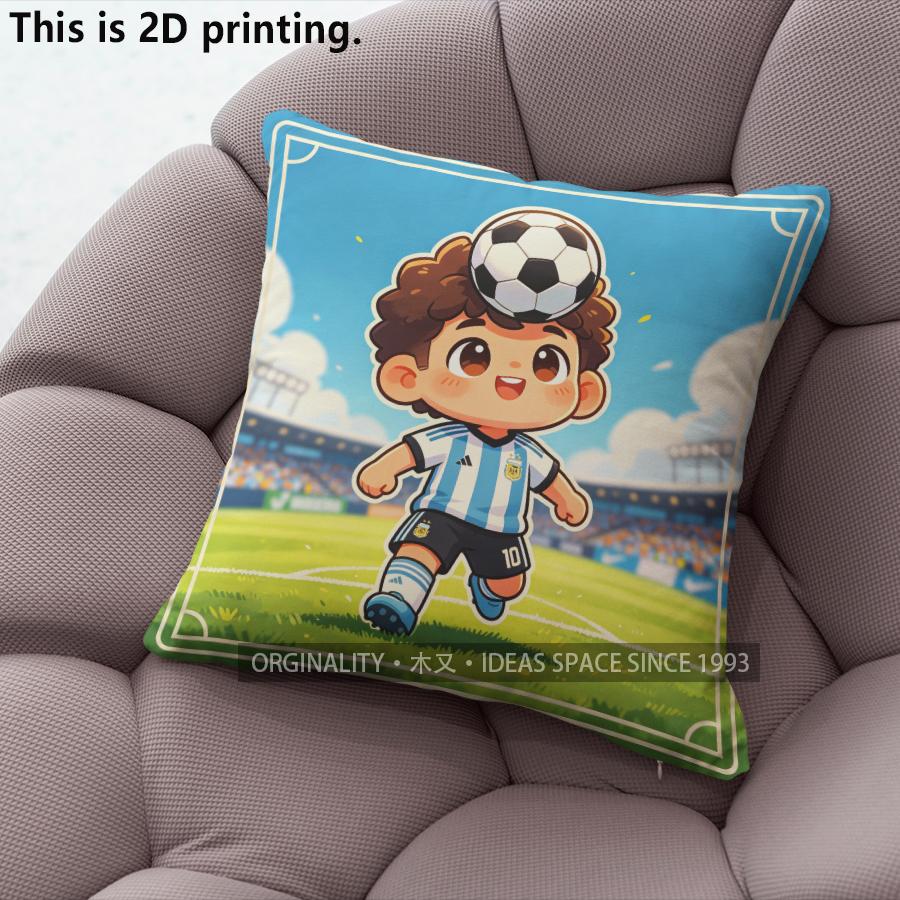 Chibi Argentina Soccer Player Throw Pillow Covers Pattern Cushion Cover Suitable for Sofa Bedroom Car Pillow Cover