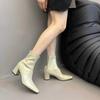Fashion New Style Women Pointed Toe Women Ankle Boots Fashion Thick Heel Short Boots Autumn Winter Soft Leather Female Shoes