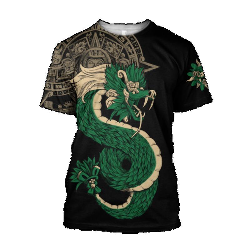 Summer Trend Harajuku Mexican Aztec Quetzon Men's Casual T-shirt Street Fashion Classic Retro O-neck Loose Senior 3D Printed Top