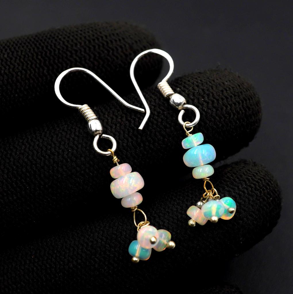 Natural Ethiopian Opal Beads Earrings 925 Silver Sterling Earrings Gift For Her