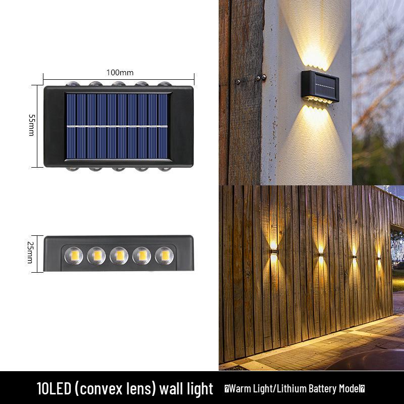 מנורת קיר חיצונית עמידה למים עם ראש כפול סולארי: פנס גן עולה/יורד עם קישוט זוהר