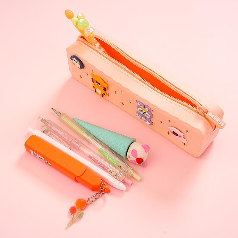 Silicone Zip-Up Pencil Case, Stationery Organiser,Diy Cartoon Pencil Case,Suitable For Primary And Secondary School Pupils