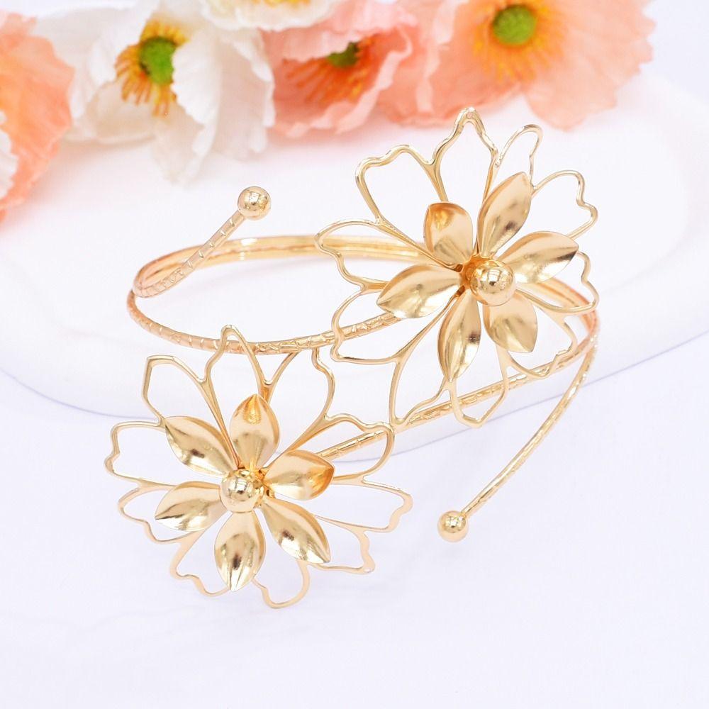 Floral Open Arm Bangle Hollow Out Arm Ring Elegant Gold Jewelry  Arm Accessories