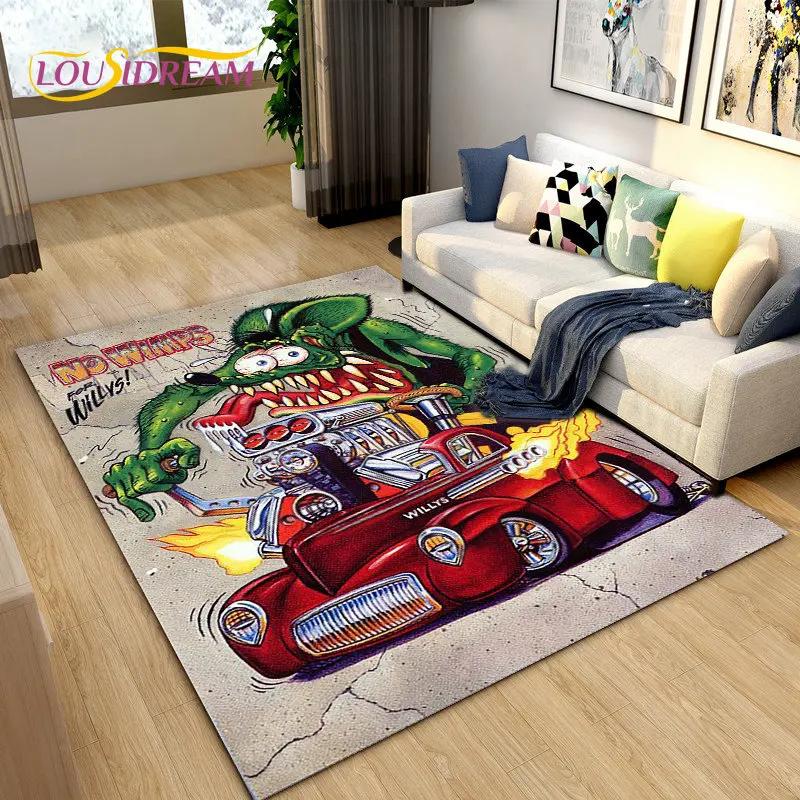 Tappeto Area Cartone Animato Divertente Rat Fink, Tappeto per Soggiorno Camera da Letto Garage Divano Decorazione Zerbino, Tappetino Antiscivolo da Gioco per Bambini