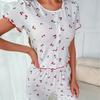 Women's Pajamas Homewear Pit Ribbed Cherry Pattern Short Sleeve Pants Suit Women